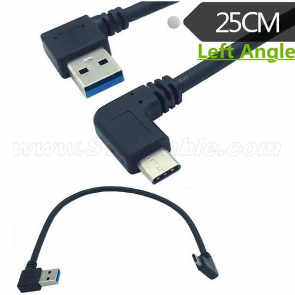 Type-C Computer Cables 90 Degree Left Angle USB 2.0 0.25m - Type-A Male to USB3.1 Cable Length: 25cm, Color: Black Black Male USB Data Sync & Charge Cable Connector 