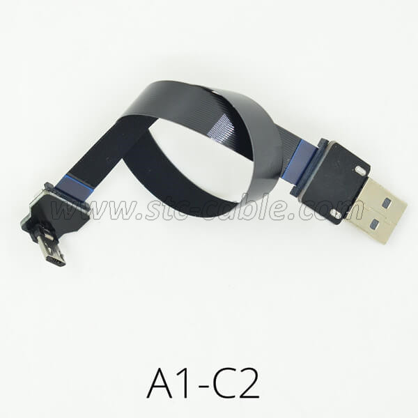 Flat Slim Thin Ribbon FPC Micro USB 90 degree cable China STC