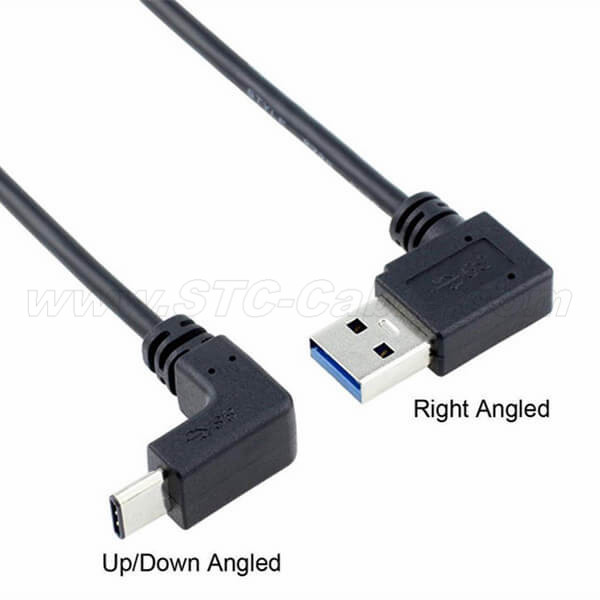 YOUKITTY 10pcs/lot USB 3.1 USB-C Up & Down Angled to 90 Degree Left Angled A Male Data Cable for Laptop & Tablet & Phone 